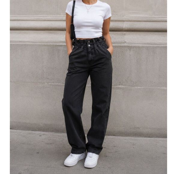 PacSun Denim - PacSun Mom Paperbag High Rise Straight Leg Jeans Black Gray Size 30 Y2K Retro